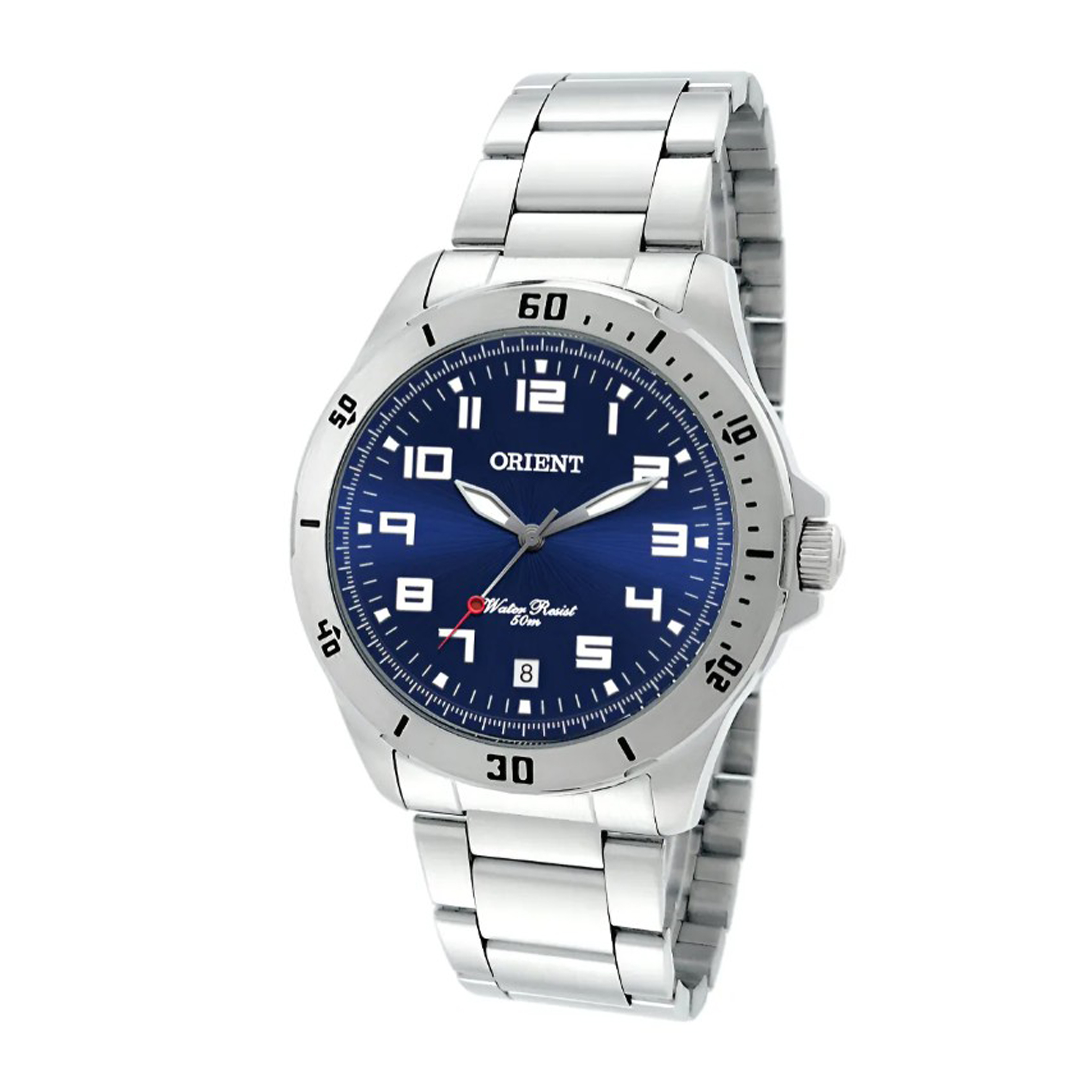 Relógio de pulso Orient MBSS1155A com corria de aço inoxidável cor prata fondo azul-escuro